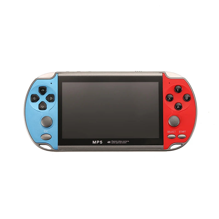 Handheld gaming console with 4.3-inch screen, 1000 built-in retro games, TV output, and dual control setup