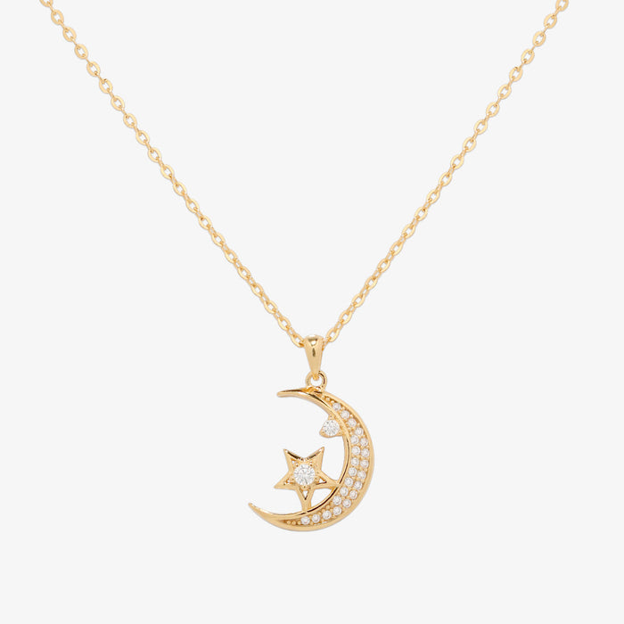 Elegant Cubic Moon Star Necklace in 18k Gold Vermeil and Sterling Silver