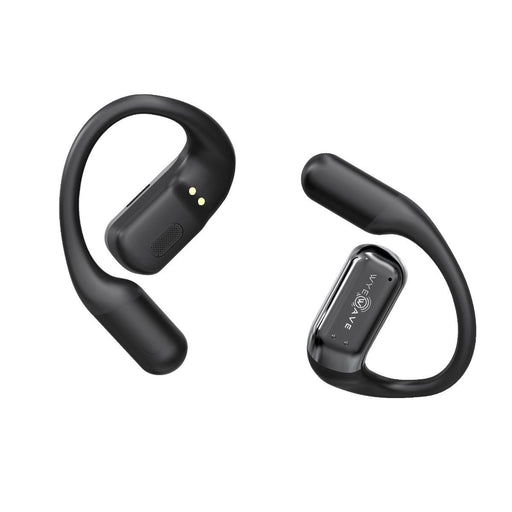 Black ENC wireless earbuds with silicone earhooks, USB-C charging case, and 24-hour battery life