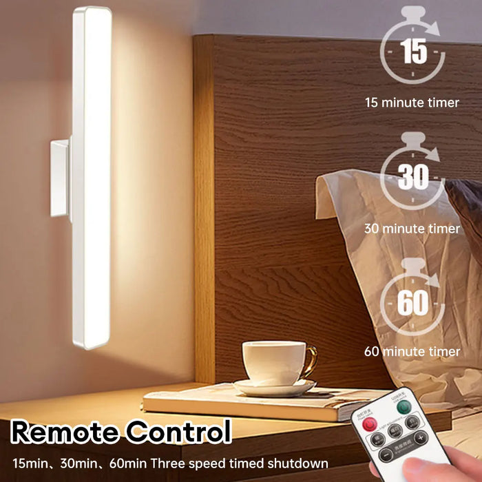 rechargeable LED desk lamp with 3-color touch dimming and magnetic base.