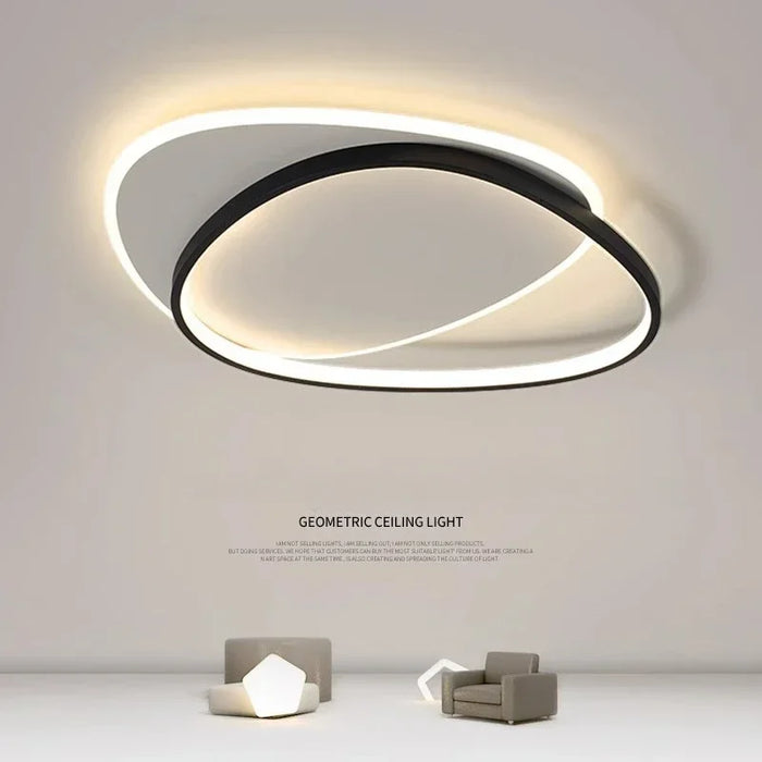 Modern minimalist sculptural LED ceiling light fixture for living room or bedroom interior