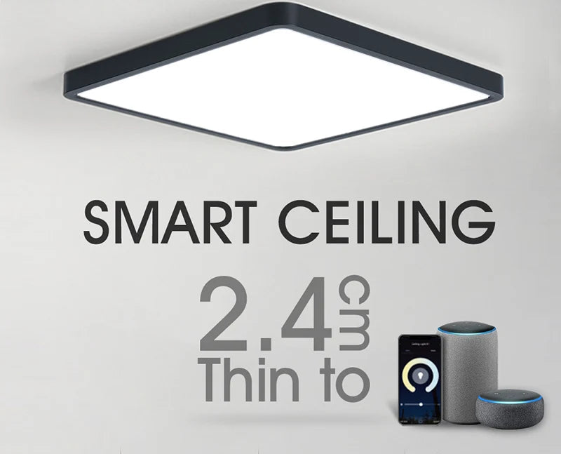 Smart LED Ceiling Light with Wood Grain Design – WiFi Tuya App & Alexa Control