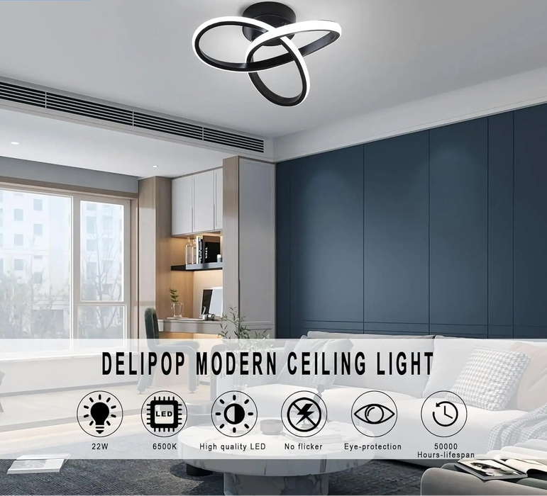 Modern LED ceiling light with iron and acrylic design, stepless dimmable, suitable for living room, bedroom, or dining space