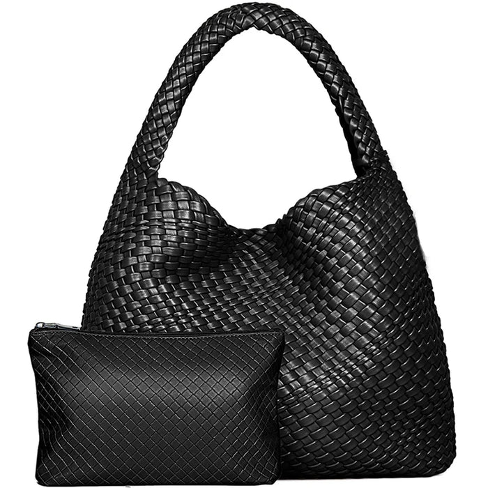 Woven Tote Bag with Purse for Women – Large Soft Leather Shoulder Bag for Work, Beach & Travel - Samanta Factory