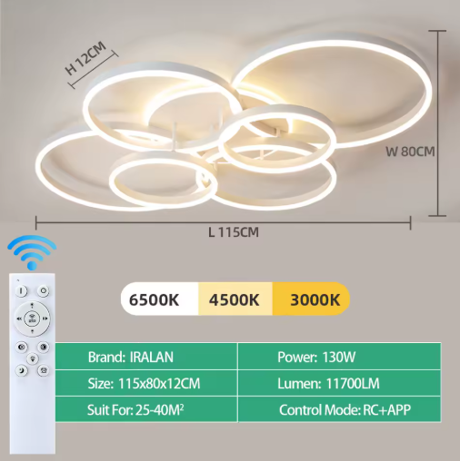 Modern LED Ceiling Chandelier – Dimmable with Remote Control - Samanta Factory