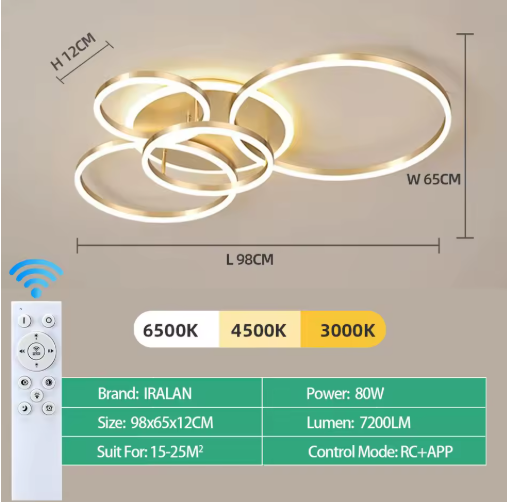 Modern LED Ceiling Chandelier – Dimmable with Remote Control - Samanta Factory