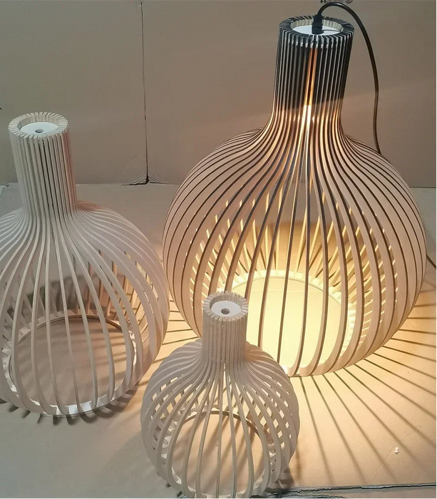 Wooden Pendant Light with Bamboo Shade and Dimmable LED