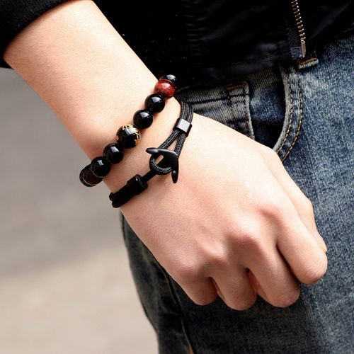 Black paracord anchor bracelet with metal clasp