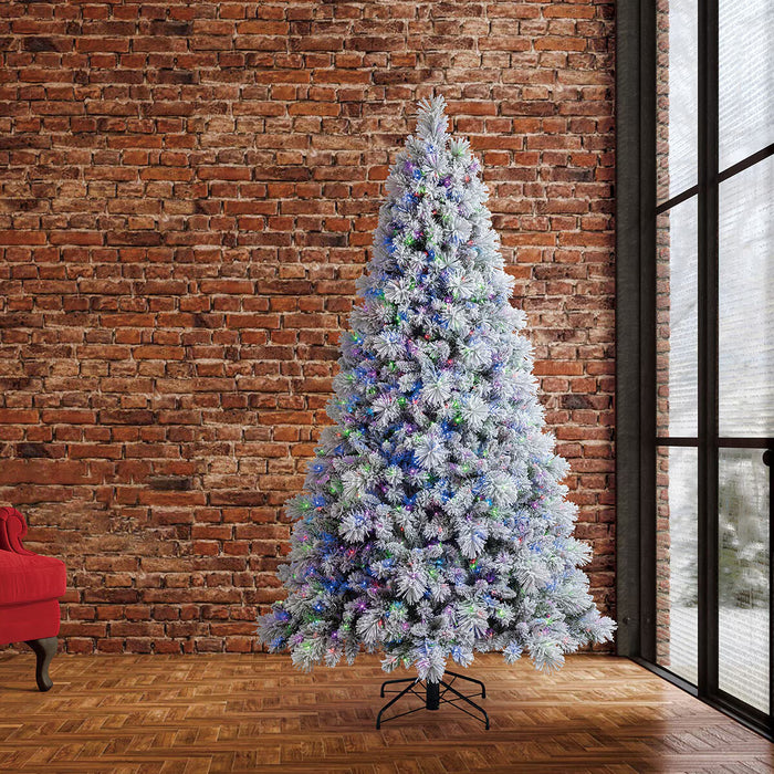 7.5ft Pre-Lit Flocked Cashmere Christmas Tree with LED Twinkle Lights and Remote