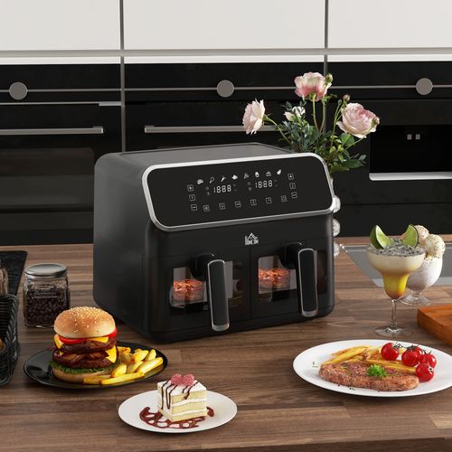 8L dual zone air fryer with SYNCFinish, LED touchscreen, 2 baskets and 8 presets – silver black kitchen appliance for UK homes