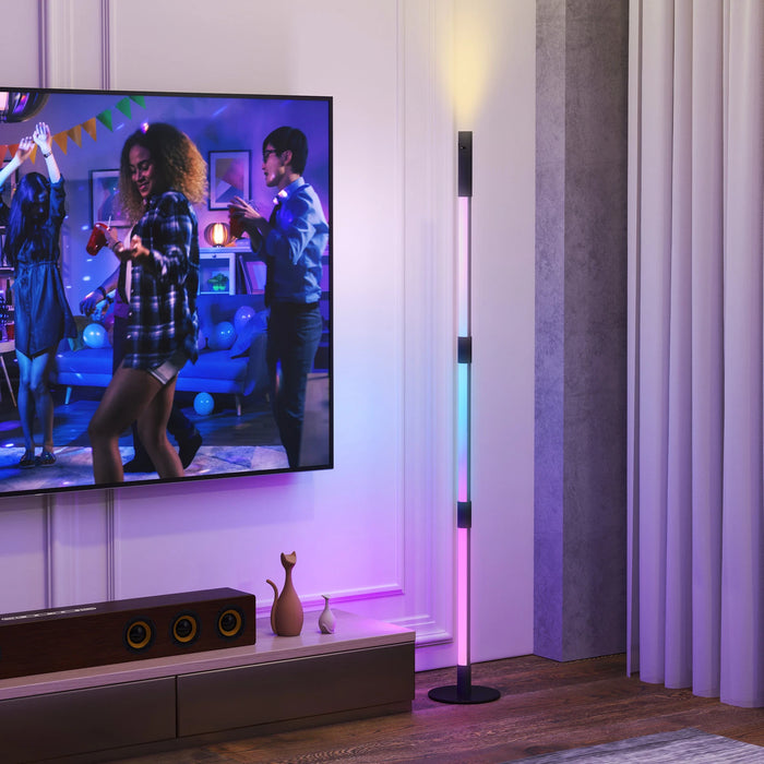 Smart floor lamp with adjustable height and music sync in dark grey finish