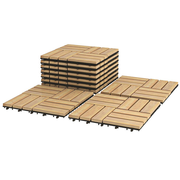 10-piece acacia wood interlocking floor tiles with durable PVC base for balcony, garden, and indoor use