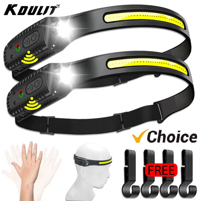 USB rechargeable LED headlamp with wide beam and motion sensor