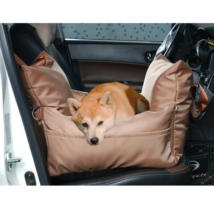 Deluxe waterproof pet car seat bed for dogs and cats with soft cushion and travel-friendly design
