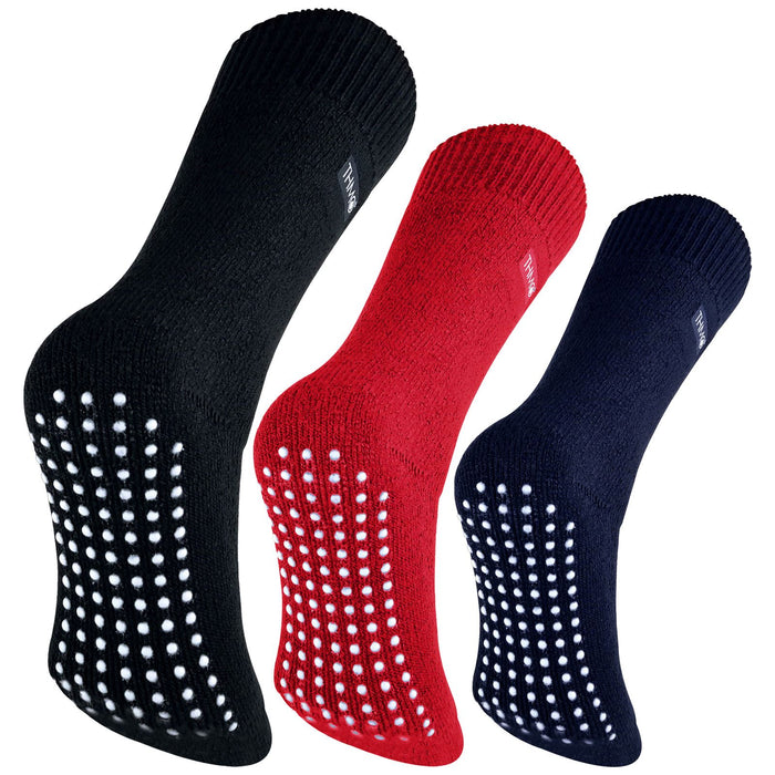 Men’s black thermal slipper socks with anti-slip grip for winter indoor wear