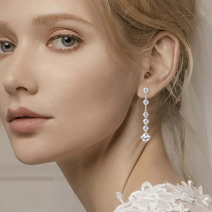 4 Carat Moissanite Drop Earrings in 925 Sterling Silver with Zircon Accents
