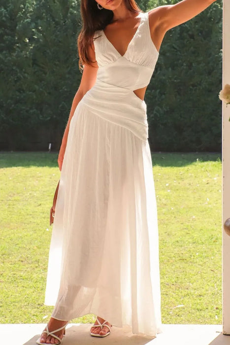 Women's cutout ruched dress – cotton polyester blend evening dress with flattering fit and partial lining