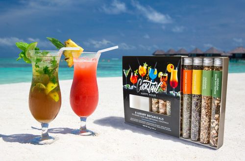 Premium cocktail garnish gift set with glass tubes of spices for infusing drinks