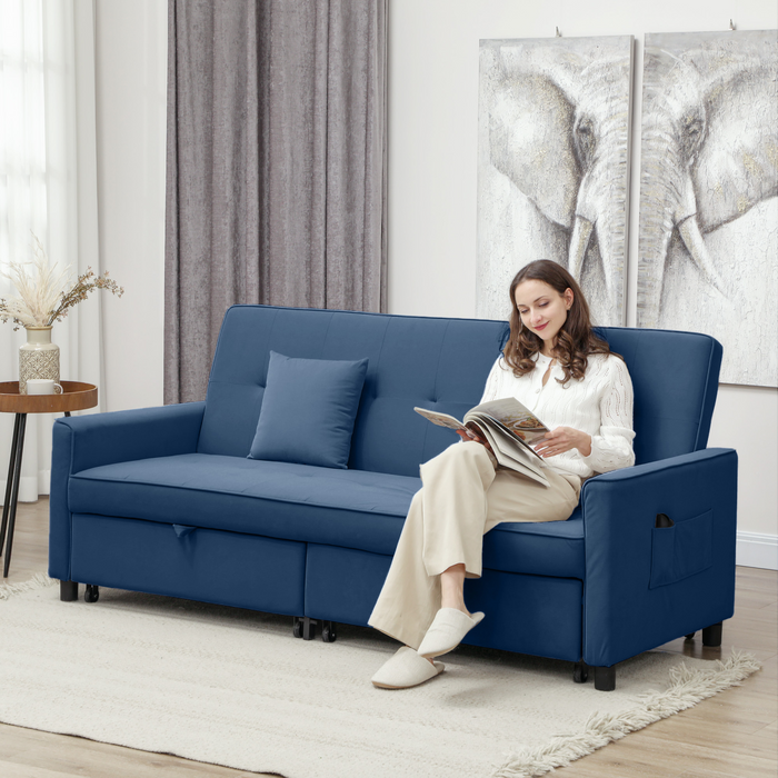 Convertible Velvet Sofa Bed – 3-Position Reclining with Pillows - Samanta Factory