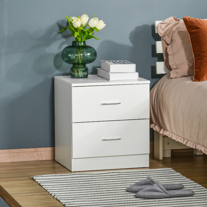 2-Drawer Bedside Table – White Nightstand with Storage for Bedroom & Living Room - Samanta Factory