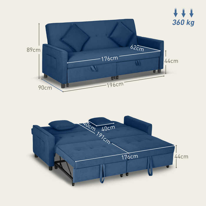Convertible Velvet Sofa Bed – 3-Position Reclining with Pillows - Samanta Factory