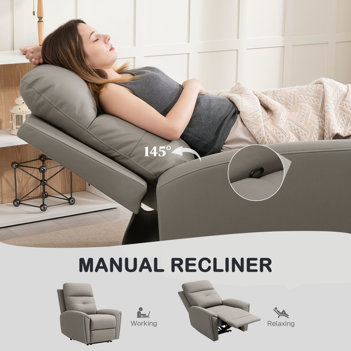 Grey Recliner Armchair – Manual 145° Reclining Chair with Footrest & Overstuffed Cushioning - Samanta Factory