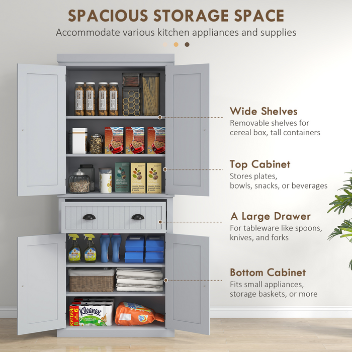 Tall Grey Storage Cabinet – 2-Door Cupboard with Drawer & Adjustable Shelves - Samanta Factory