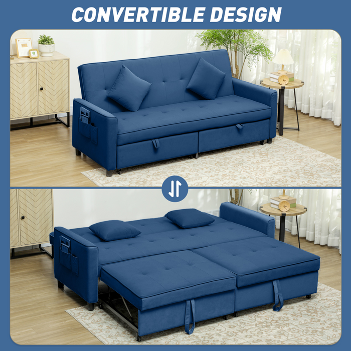 Convertible Velvet Sofa Bed – 3-Position Reclining with Pillows - Samanta Factory