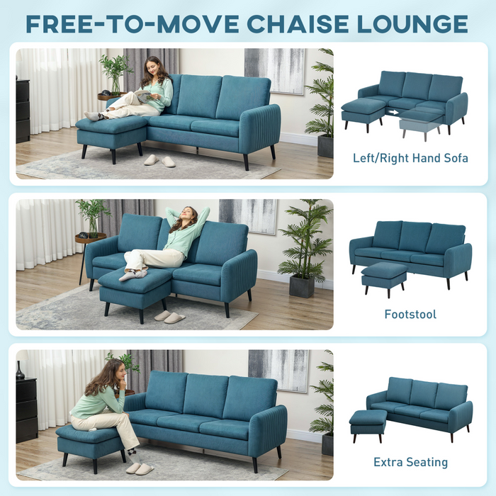 3-Seater Corduroy Sofa – Modular Chaise Lounge with Adjustable Legs & Plush Foam Comfort - Samanta Factory