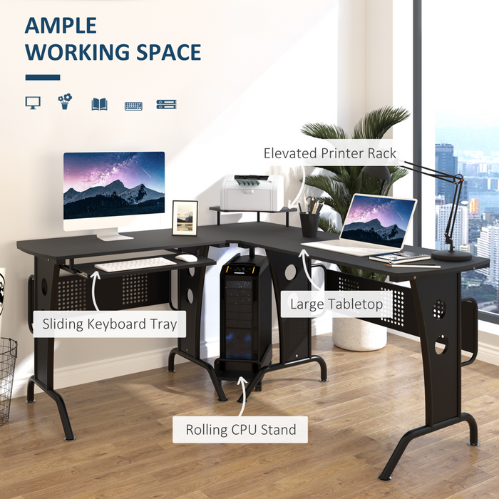 L-Shaped Corner Desk – Space-Saving Design with Keyboard Tray & Removable CPU Holder - Samanta Factory