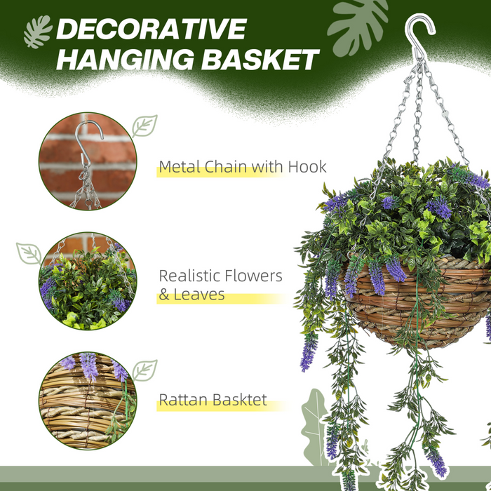 Artificial Lavender Hanging Basket – Realistic UV-Protected Faux Flowers for Indoor & Outdoor Decor - Samanta Factory