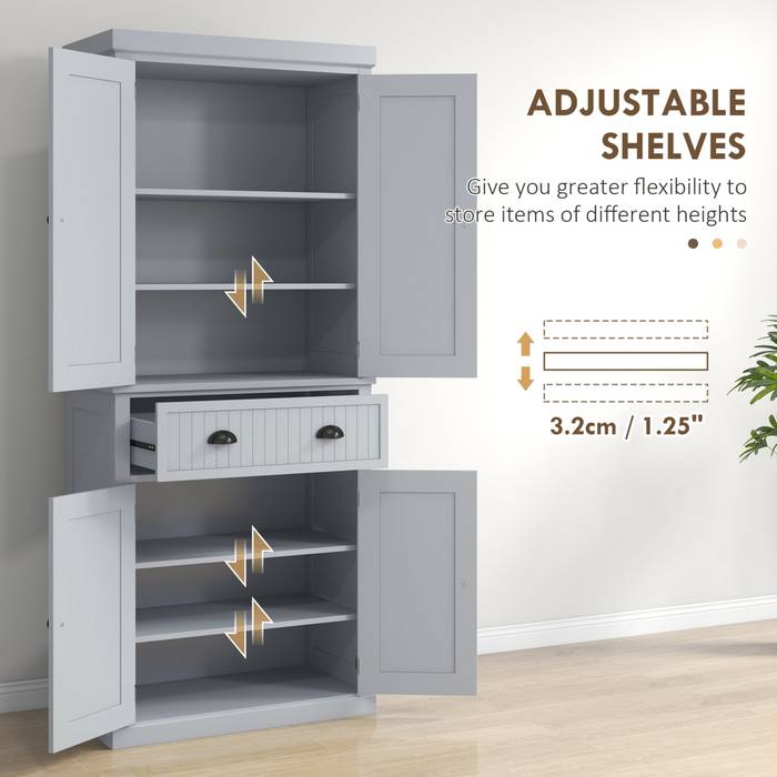 Tall Grey Storage Cabinet – 2-Door Cupboard with Drawer & Adjustable Shelves - Samanta Factory