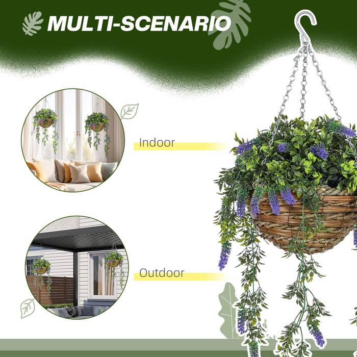 Artificial Lavender Hanging Basket – Realistic UV-Protected Faux Flowers for Indoor & Outdoor Decor - Samanta Factory
