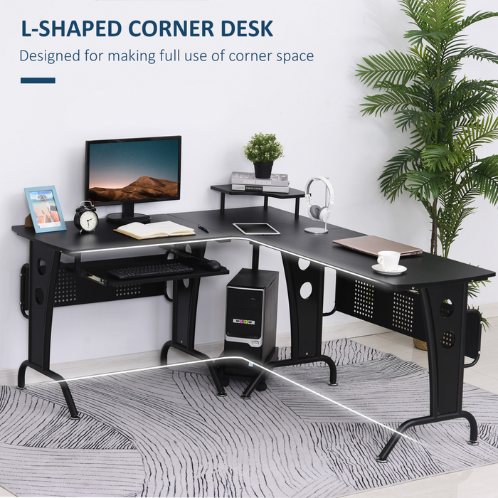 L-Shaped Corner Desk – Space-Saving Design with Keyboard Tray & Removable CPU Holder - Samanta Factory