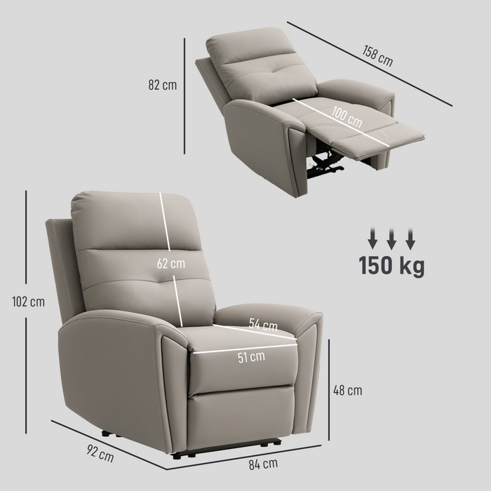 Grey Recliner Armchair – Manual 145° Reclining Chair with Footrest & Overstuffed Cushioning - Samanta Factory