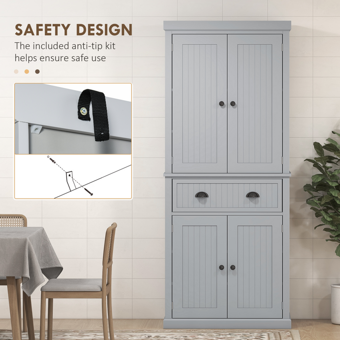 Tall Grey Storage Cabinet – 2-Door Cupboard with Drawer & Adjustable Shelves - Samanta Factory