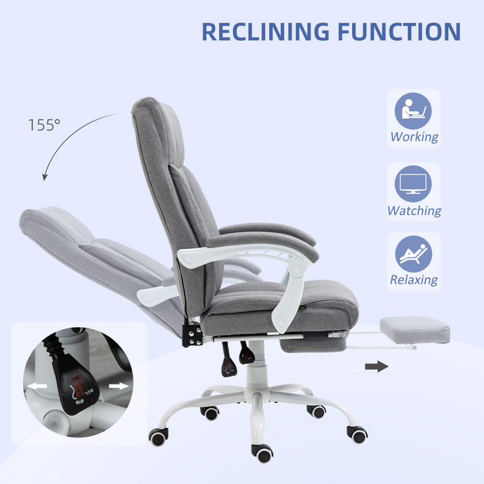 Vinsetto Grey Office Chair – 155° Reclining Fabric Desk Chair with Footrest & Height Adjustment - Samanta Factory