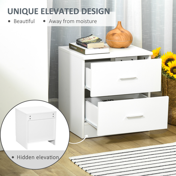 2-Drawer Bedside Table – White Nightstand with Storage for Bedroom & Living Room - Samanta Factory