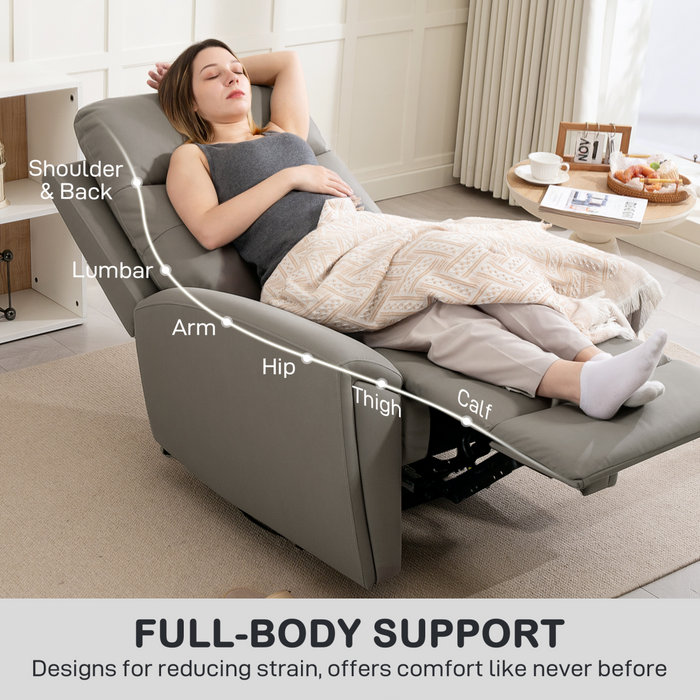 Grey Recliner Armchair – Manual 145° Reclining Chair with Footrest & Overstuffed Cushioning - Samanta Factory