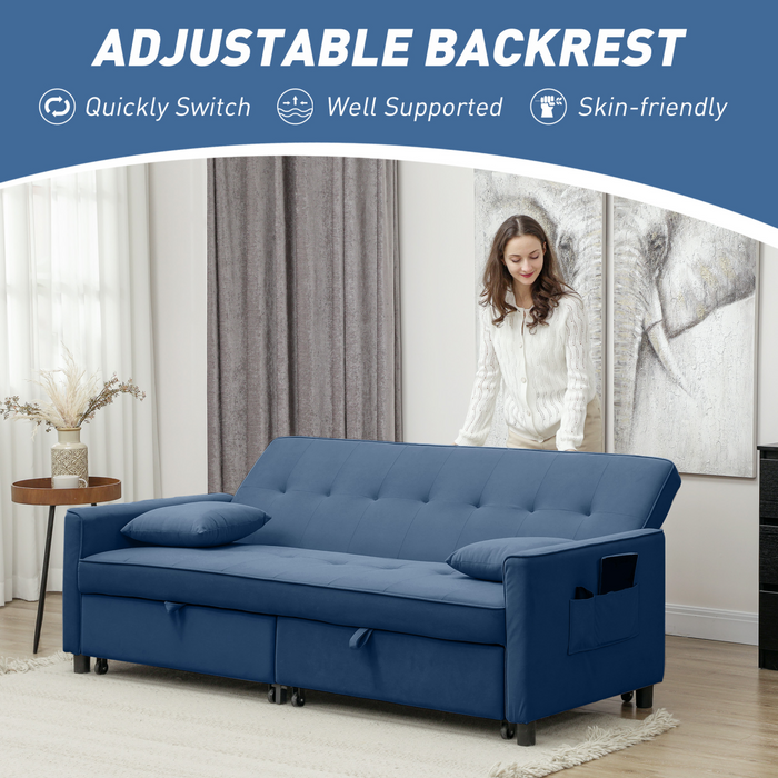Convertible Velvet Sofa Bed – 3-Position Reclining with Pillows - Samanta Factory