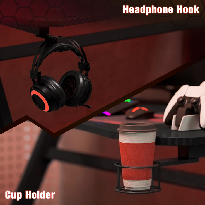 Gaming Desk Steel Frame – Z-Shape Base with Cup & Headphone Holder - Samanta Factory