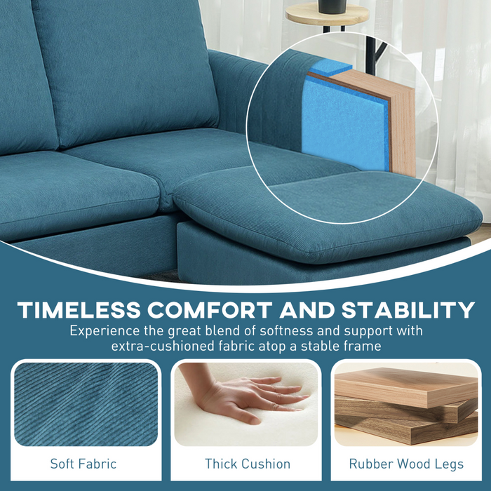 3-Seater Corduroy Sofa – Modular Chaise Lounge with Adjustable Legs & Plush Foam Comfort - Samanta Factory