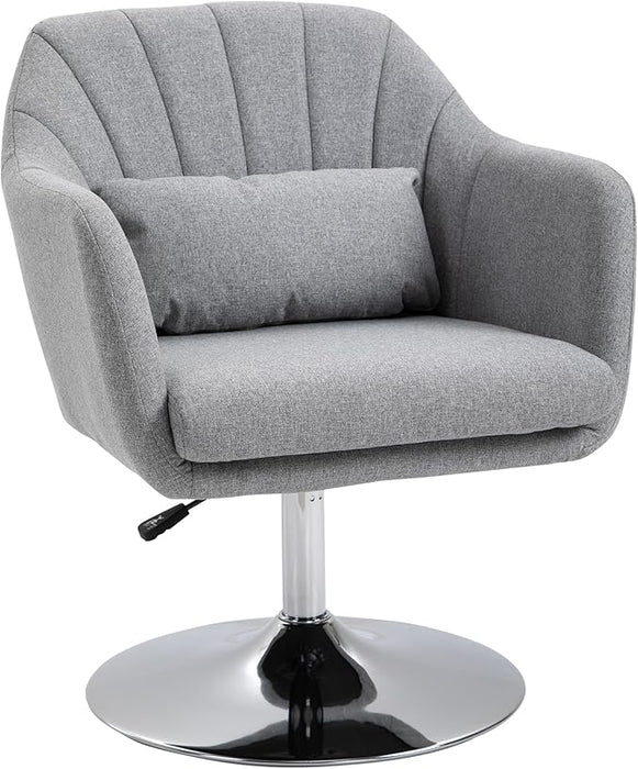 Retro Linen Swivel Tub Chair – Adjustable 360° Accent Seat with Steel Frame & Cushion (Light Grey) - Samanta Factory