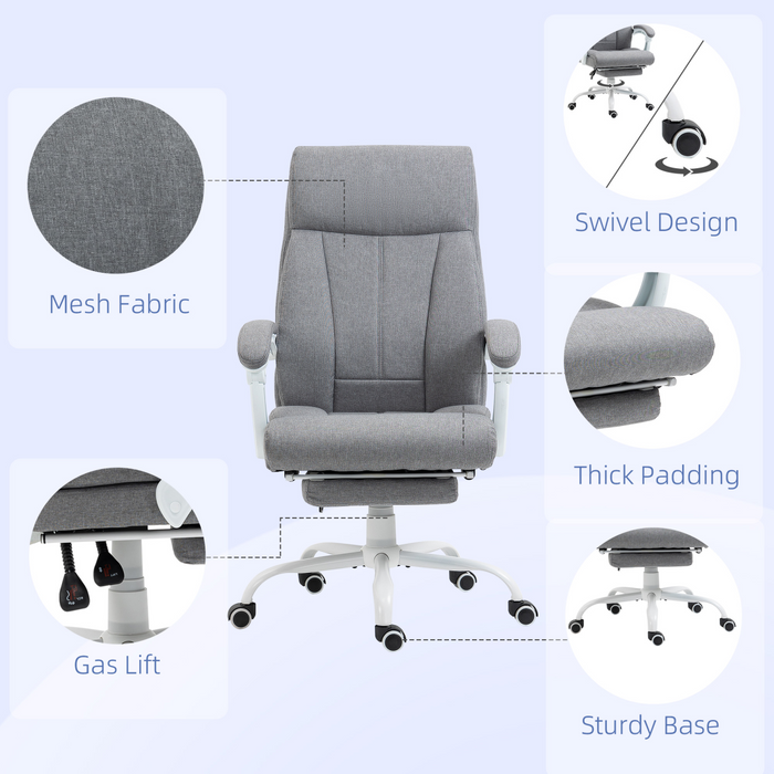 Vinsetto Grey Office Chair – 155° Reclining Fabric Desk Chair with Footrest & Height Adjustment - Samanta Factory