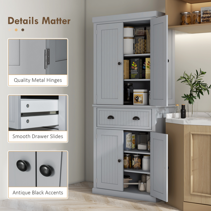 Tall Grey Storage Cabinet – 2-Door Cupboard with Drawer & Adjustable Shelves - Samanta Factory