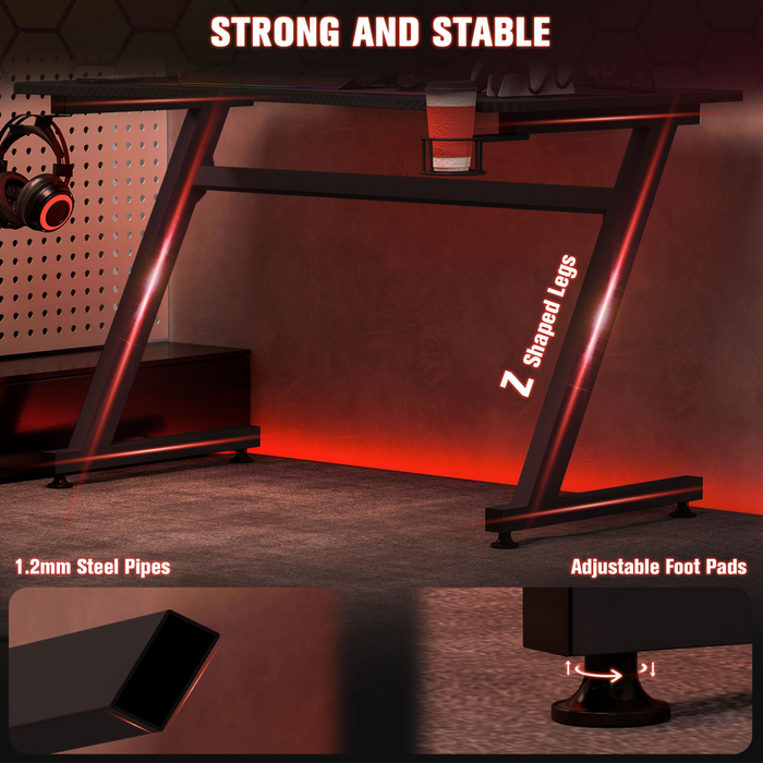 Gaming Desk Steel Frame – Z-Shape Base with Cup & Headphone Holder - Samanta Factory