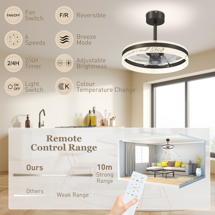 Modern LED Ceiling Fan with Remote – 6-Speed, Reversible Motor & Adjustable Light Modes - Samanta Factory