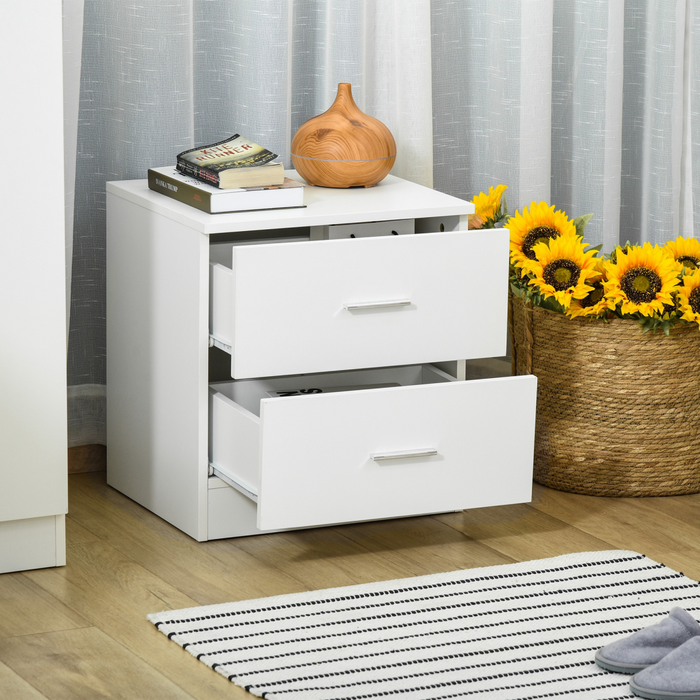 2-Drawer Bedside Table – White Nightstand with Storage for Bedroom & Living Room - Samanta Factory