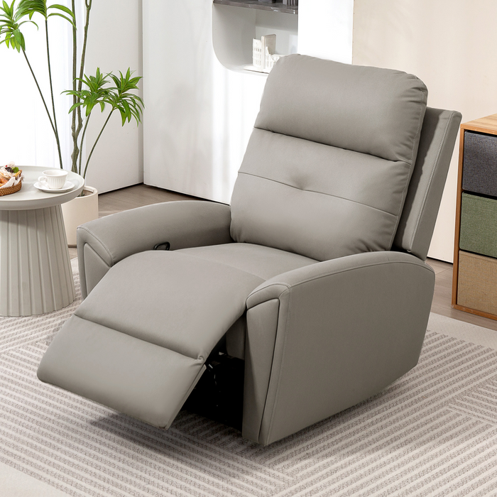 Grey Recliner Armchair – Manual 145° Reclining Chair with Footrest & Overstuffed Cushioning - Samanta Factory