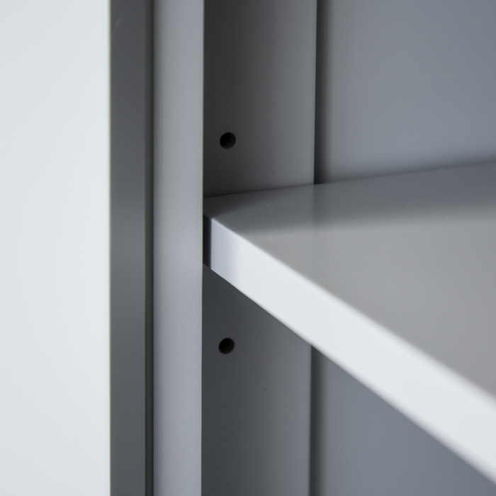 Tall Grey Storage Cabinet – 2-Door Cupboard with Drawer & Adjustable Shelves - Samanta Factory